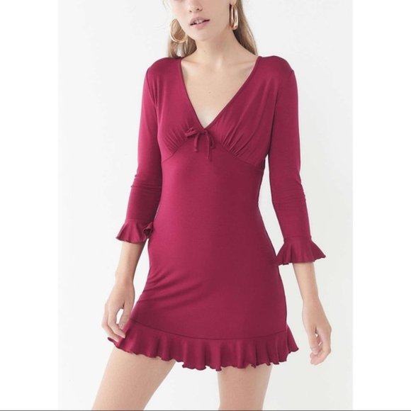 Urban Outfitters Dresses & Skirts - 🎀3/$30 UO Burgundy Ruffle long sleeve Dress